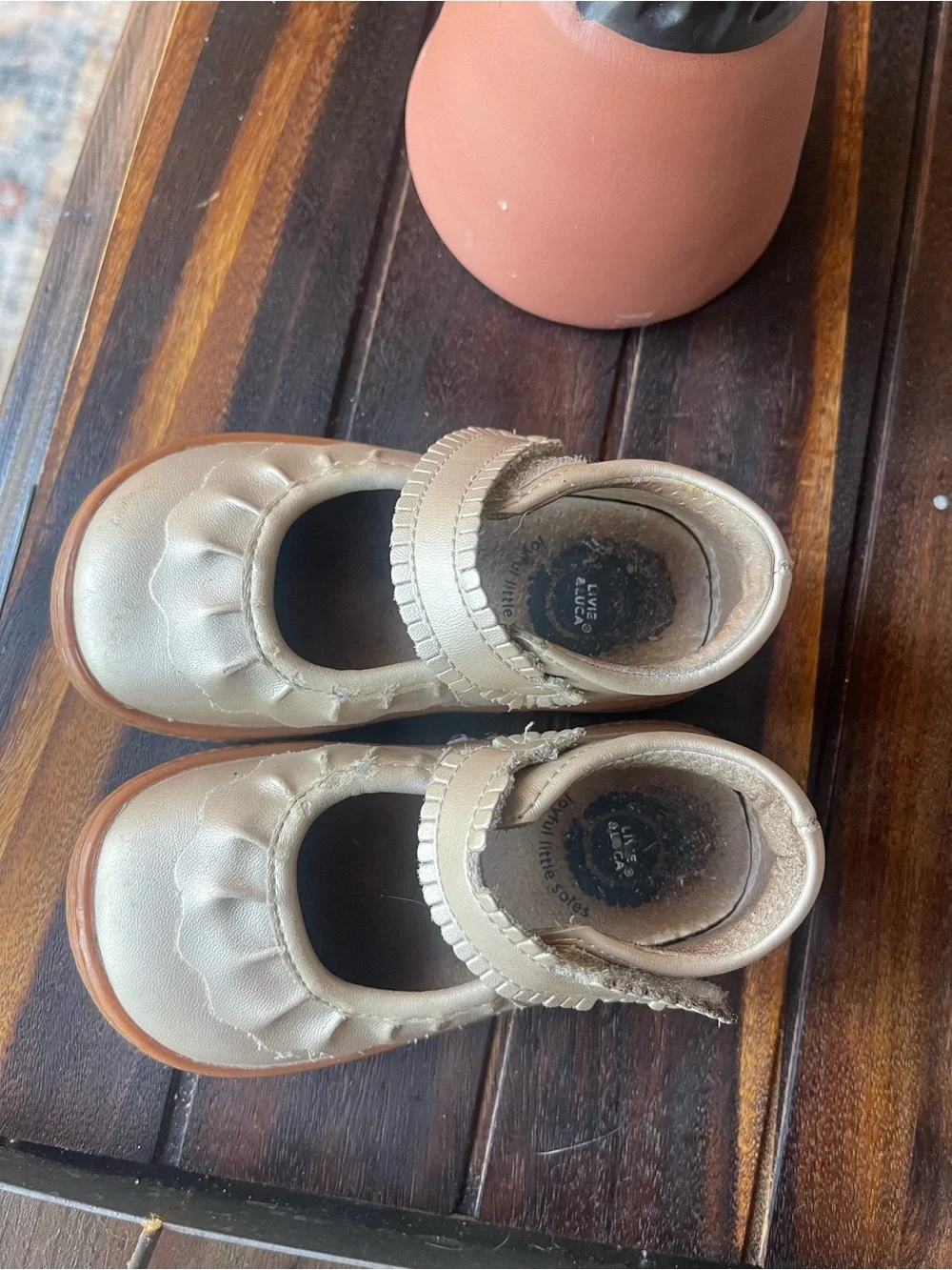 Livie & Luca gold Ruche Leather Mary Jane Shoes Size 6